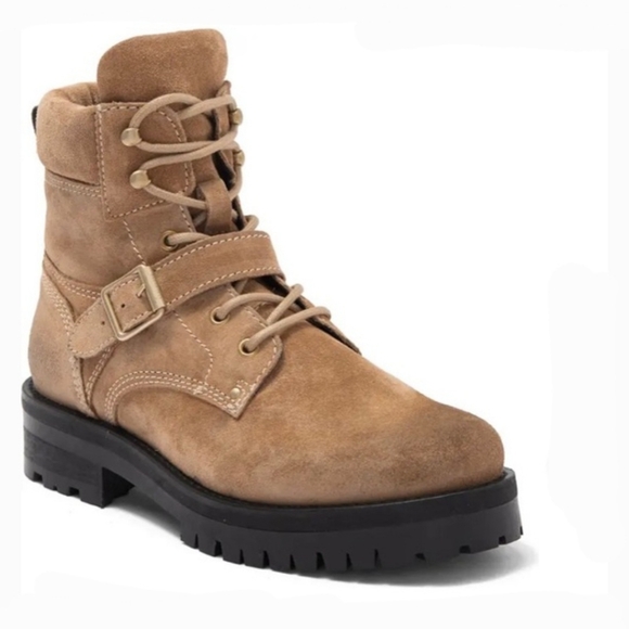 All Saints Shoes - All Saints Paulina Suede Buckle Moto Combat Boots